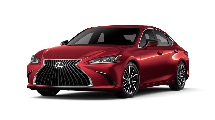 Exterior of the Lexus ES 300h Luxury shown in Matador Red Mica.